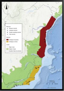 Distribuição geográfica de Bradypus torquatus e Bradypus crinitus na Mata Atlântica brasileira